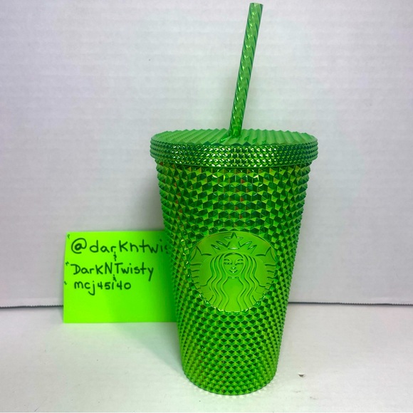 BNWT 1 STARBUCKS 2023 BRIGHT SHINY METALLIC GREEN STUDDED 16OZ TUMBLER C… - Picture 1 of 13